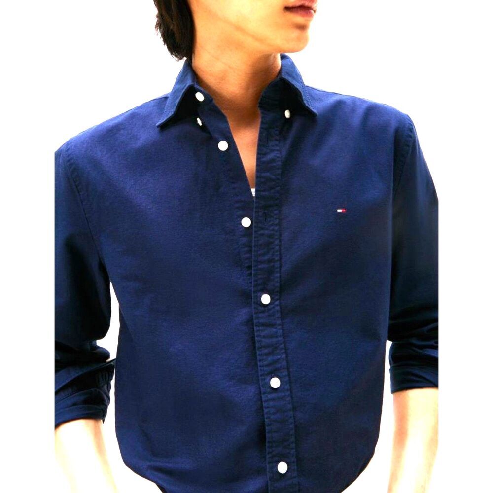 Tommy Hilfiger Heritage Regular Fit Oxford Shirt Mens XL Navy Blue Flag Logo